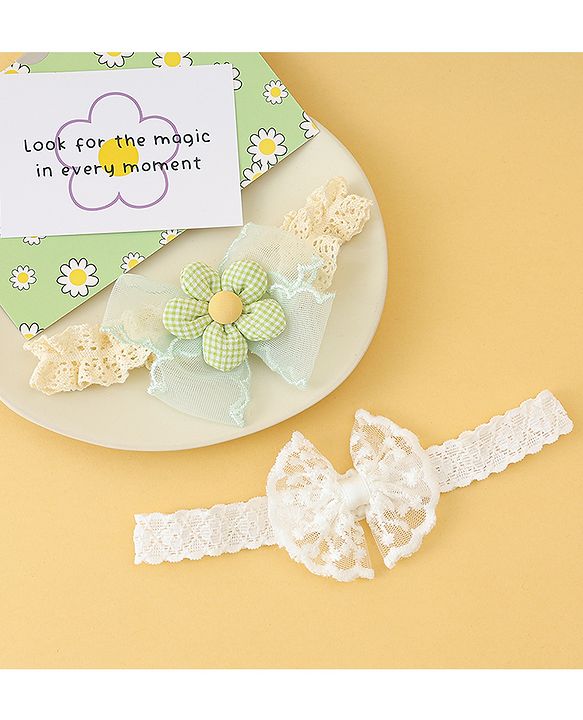 Babyhug Headbands with Floral Applique Pack of 2 - Offwhite & Light Green