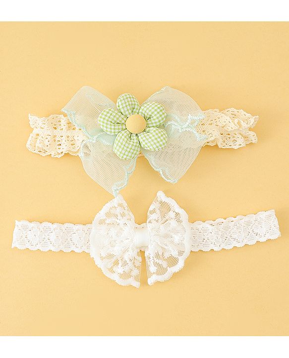 Babyhug Headbands with Floral Applique Pack of 2 - Offwhite & Light Green