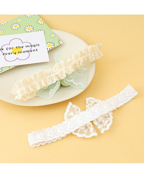 Babyhug Headbands with Floral Applique Pack of 2 - Offwhite & Light Green