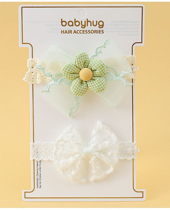 Babyhug Headbands with Floral Applique Pack of 2 - Offwhite & Light Green