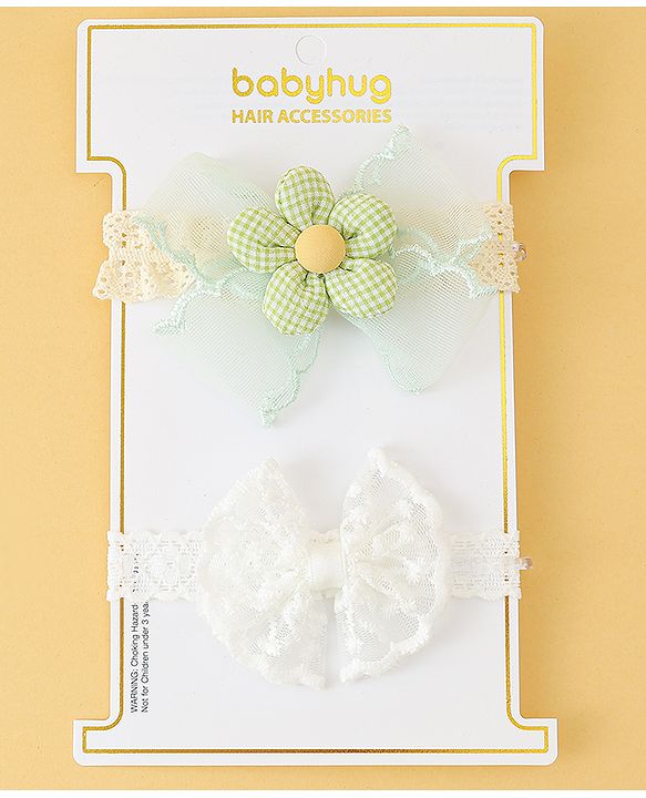 Babyhug Headbands with Floral Applique Pack of 2 - Offwhite & Light Green