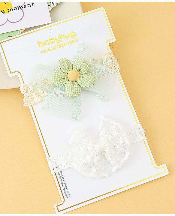 Babyhug Headbands with Floral Applique Pack of 2 - Offwhite & Light Green
