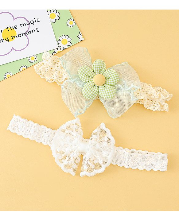 Babyhug Headbands with Floral Applique Pack of 2 - Offwhite & Light Green