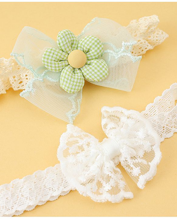 Babyhug Headbands with Floral Applique Pack of 2 - Offwhite & Light Green