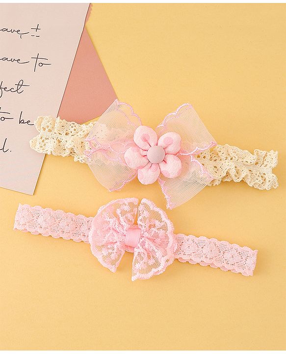 Babyhug Headbands with Floral Applique Pack of 2 - Offwhite & Light Green
