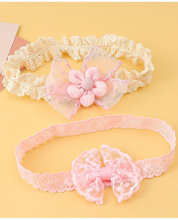 Babyhug Headbands with Floral Applique Pack of 2 - Offwhite & Light Green