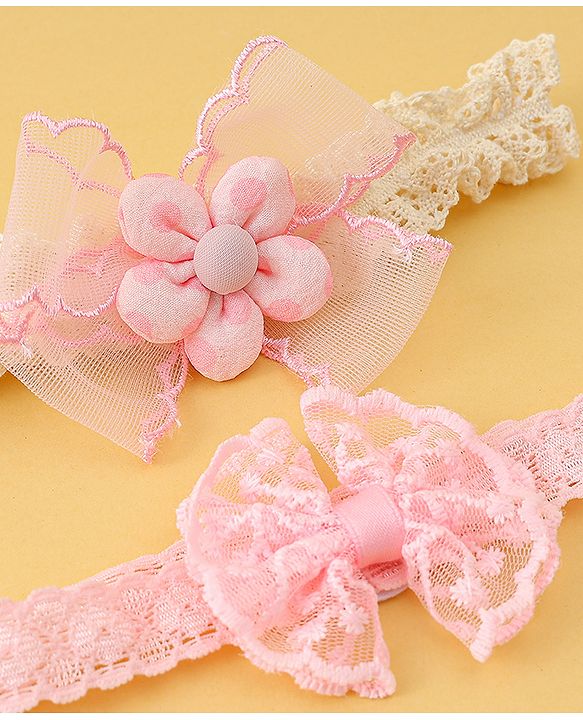 Babyhug Headbands with Floral Applique Pack of 2 - Offwhite & Light Green