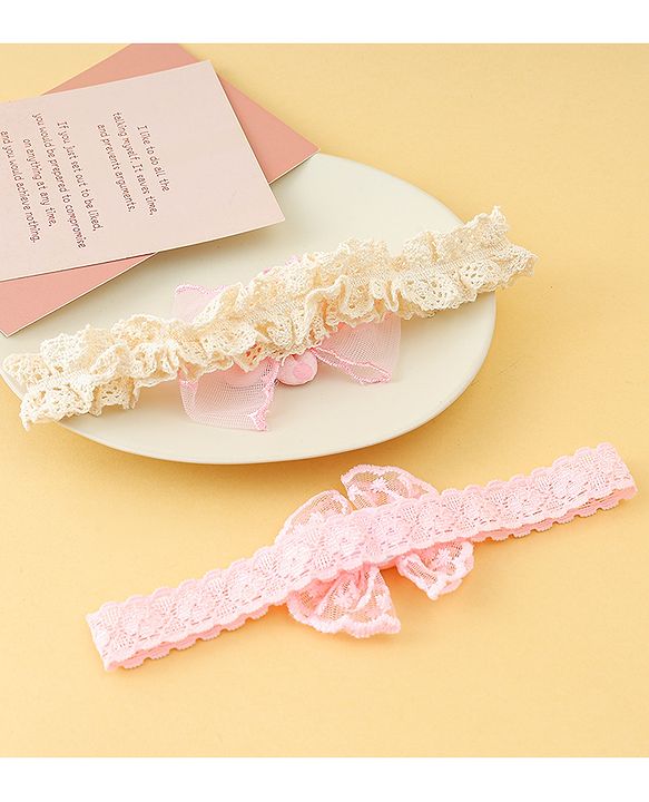 Babyhug Headbands with Floral Applique Pack of 2 - Offwhite & Light Green