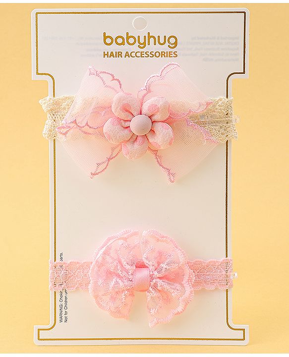 Babyhug Headbands with Floral Applique Pack of 2 - Offwhite & Light Green