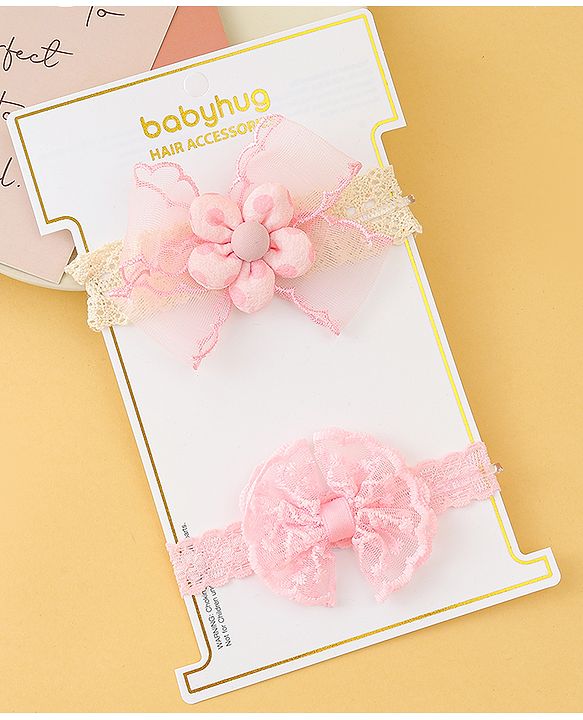 Babyhug Headbands with Floral Applique Pack of 2 - Offwhite & Light Green