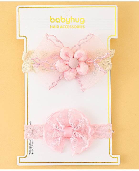 Babyhug Headbands with Floral Applique Pack of 2 - Offwhite & Light Green