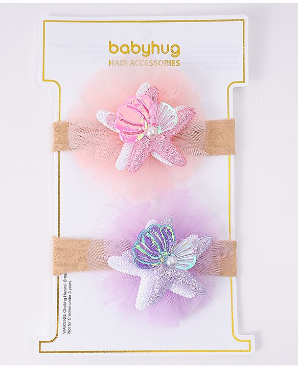 Babyhug Rubber Bands with with Sea Life Applique - Pink & Purple