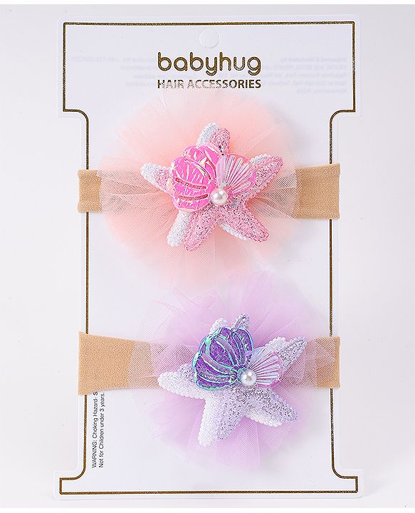Babyhug Rubber Bands with with Sea Life Applique - Pink & Purple