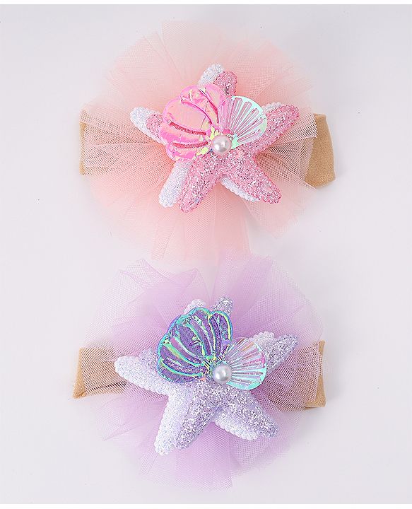 Babyhug Rubber Bands with with Sea Life Applique - Pink & Purple