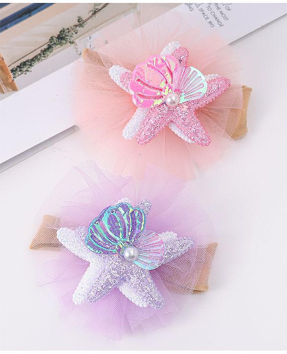 Babyhug Rubber Bands with with Sea Life Applique - Pink & Purple