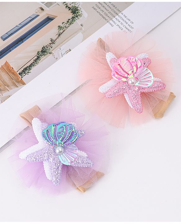 Babyhug Rubber Bands with with Sea Life Applique - Pink & Purple