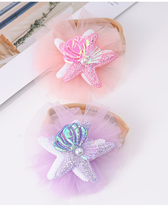 Babyhug Rubber Bands with with Sea Life Applique - Pink & Purple