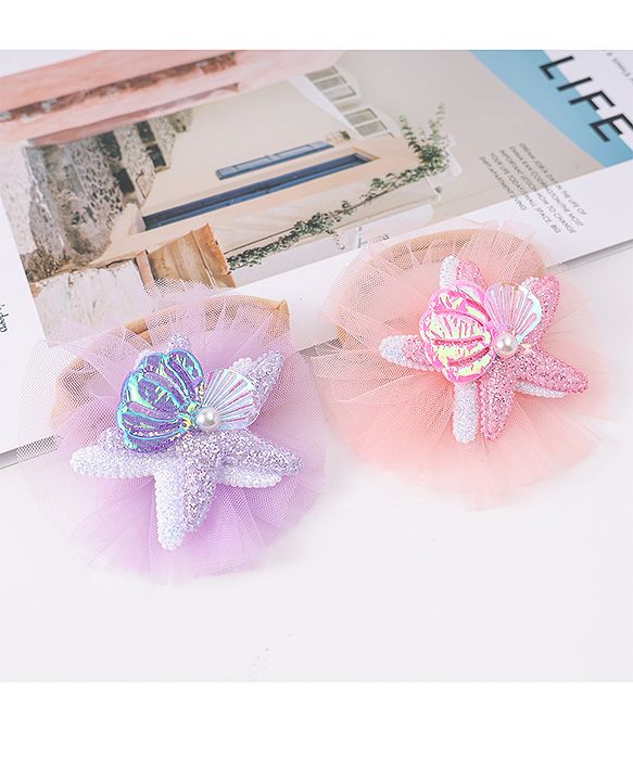 Babyhug Rubber Bands with with Sea Life Applique - Pink & Purple