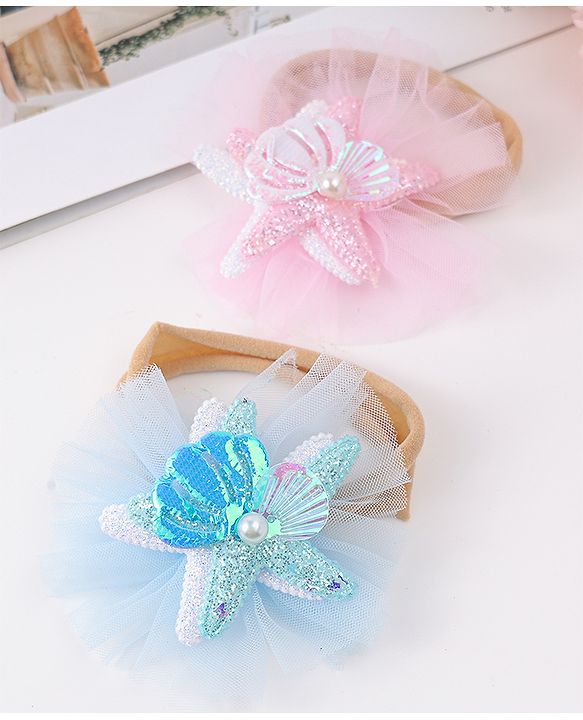 Babyhug Rubber Bands with with Sea Life Applique - Pink & Purple