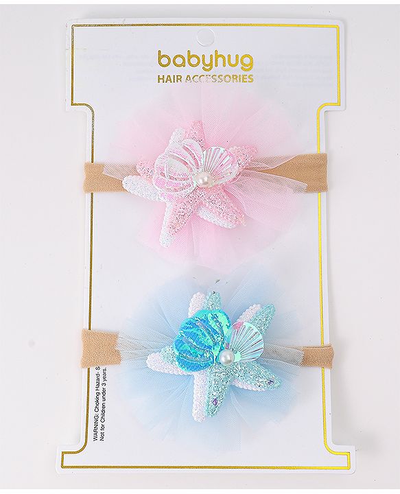 Babyhug Rubber Bands with with Sea Life Applique - Pink & Purple