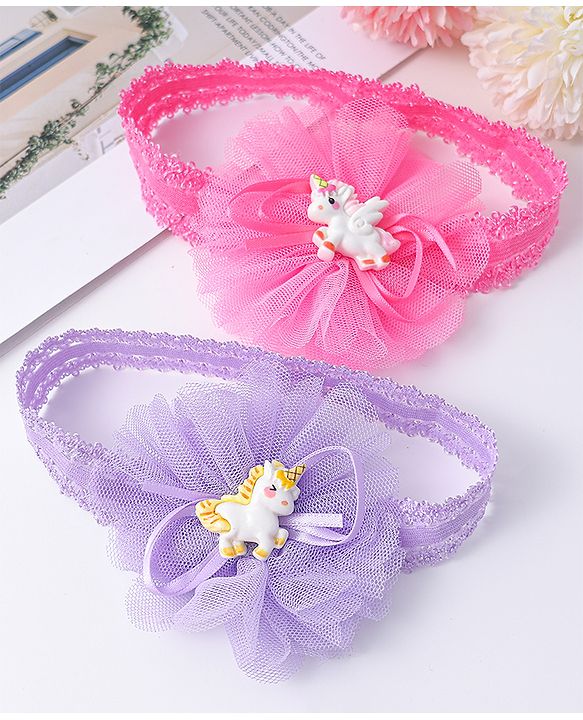 Babyhug Headbands with Floral Applique Pack Of 2 - Pink & Purple