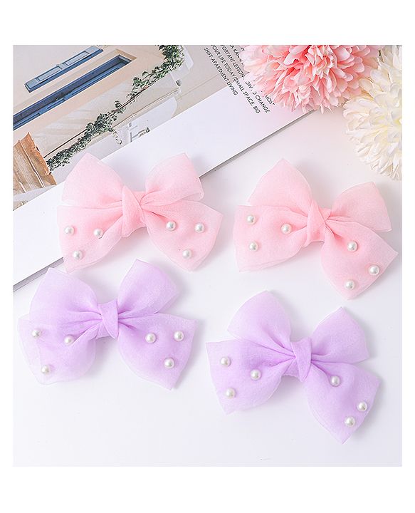 Babyhug Bow & Butterfly Clips Set of 4  - Pink & Purple