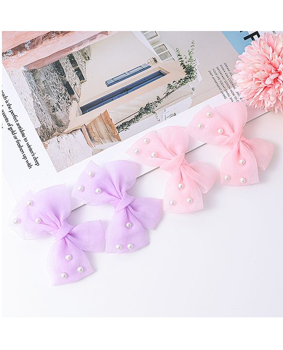 Babyhug Bow & Butterfly Clips Set of 4  - Pink & Purple