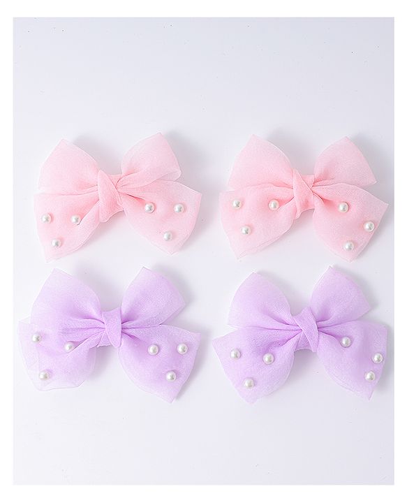 Babyhug Bow & Butterfly Clips Set of 4  - Pink & Purple