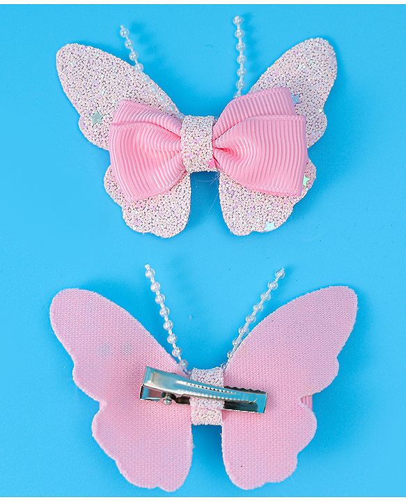 Babyhug Bow and Butterfly Clips Set of 4 - White & Pink