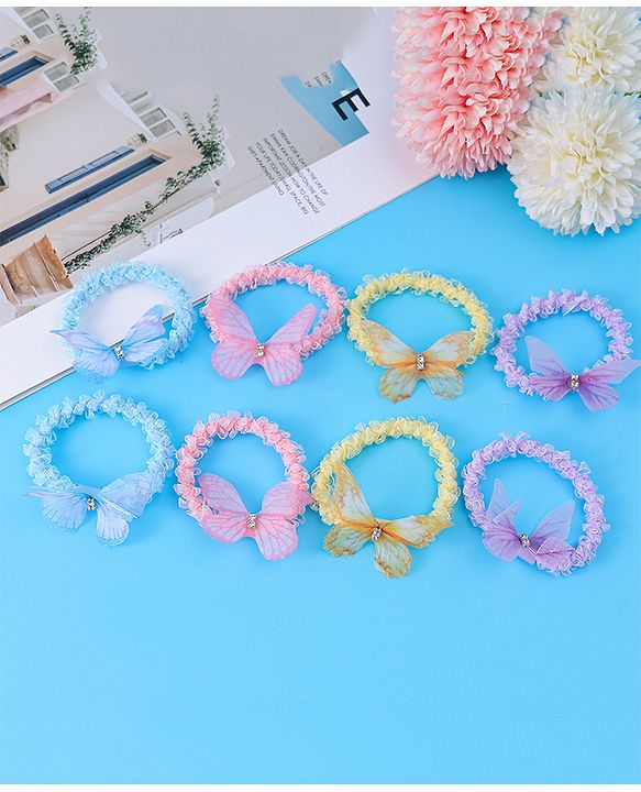 Pine Kids Hair Rubber Bands Pack of 8 With Butterfly Applique- Multicolor