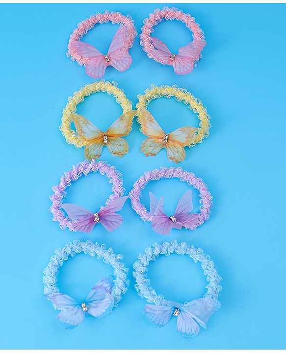 Pine Kids Hair Rubber Bands Pack of 8 With Butterfly Applique- Multicolor