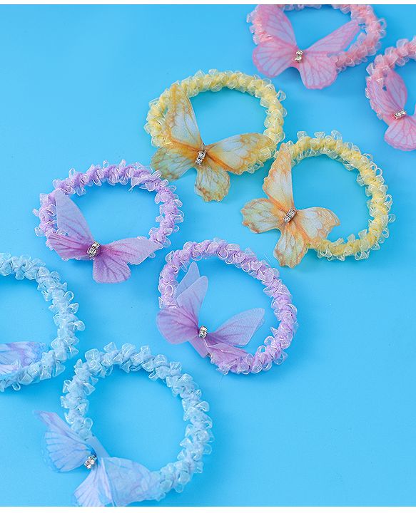 Pine Kids Hair Rubber Bands Pack of 8 With Butterfly Applique- Multicolor