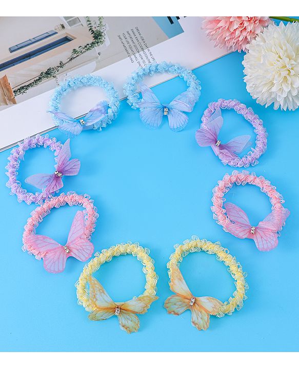 Pine Kids Hair Rubber Bands Pack of 8 With Butterfly Applique- Multicolor