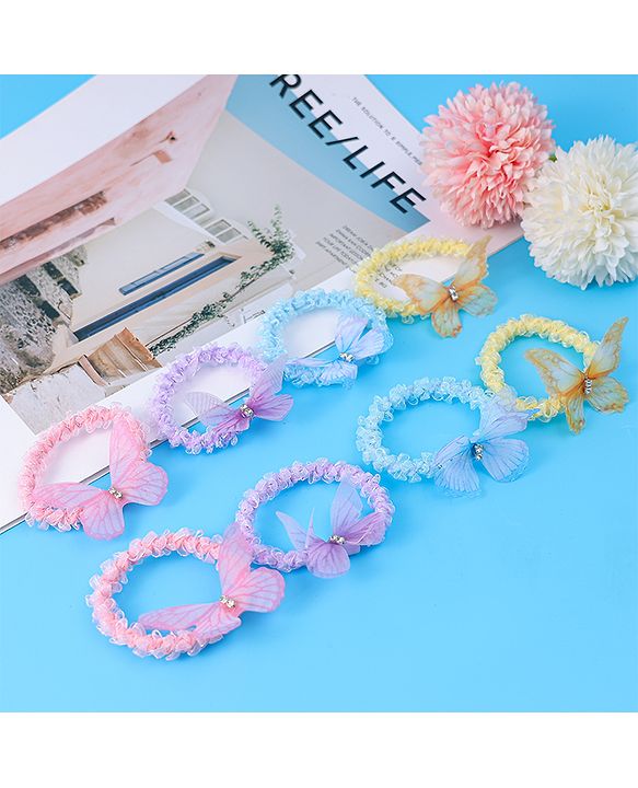 Pine Kids Hair Rubber Bands Pack of 8 With Butterfly Applique- Multicolor
