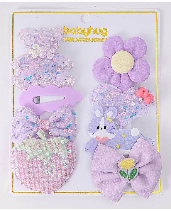 Babyhug Hair Pins and Clips With Bow & Floral Design Pack Of 8 - Purple