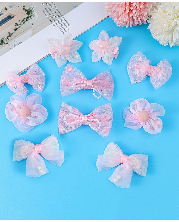 Babyhug Free Size Bow & Butterfly Clips Pack of 10 - Pink