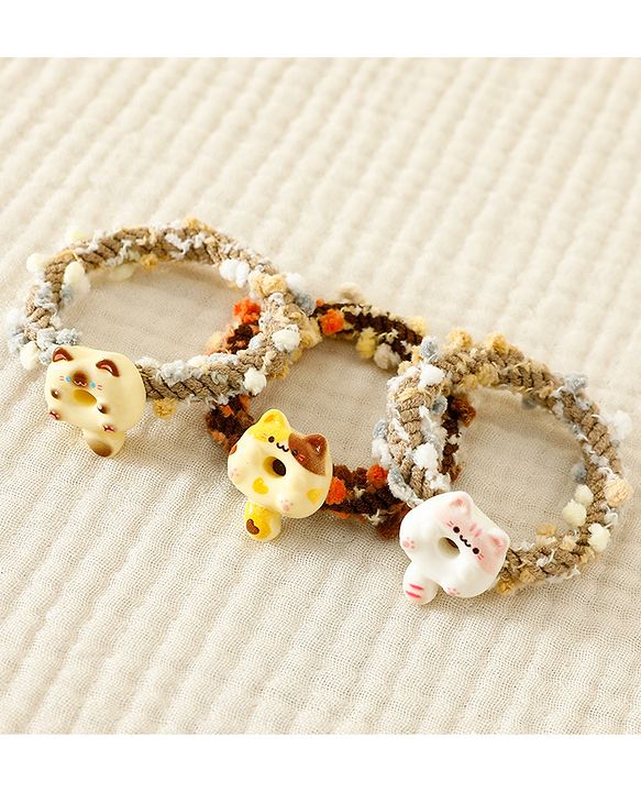 Pine Kids Free Size Rubber Bands & Scrunchies Set With Cat Applique Pack of 3 - Multicolor