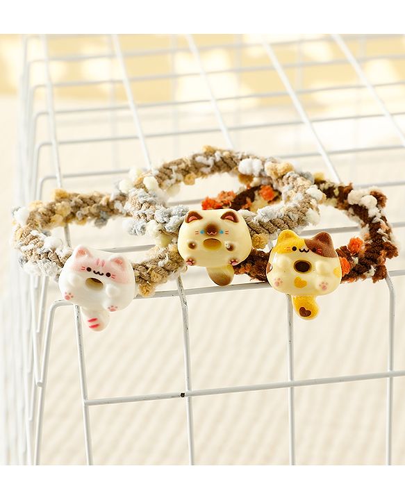 Pine Kids Free Size Rubber Bands & Scrunchies Set With Cat Applique Pack of 3 - Multicolor