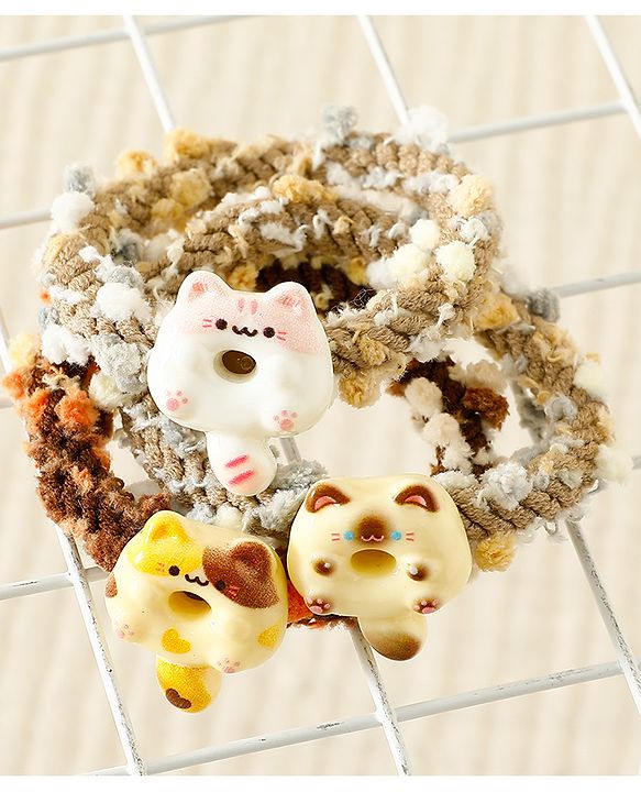 Pine Kids Free Size Rubber Bands & Scrunchies Set With Cat Applique Pack of 3 - Multicolor