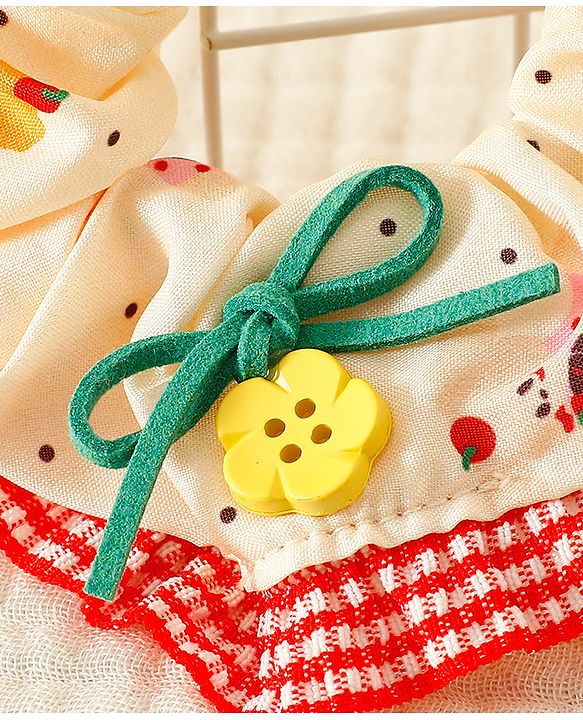 Pine Kids Scrunchies with Floral Print Lace Design & Bow Applique - Red & Cream
