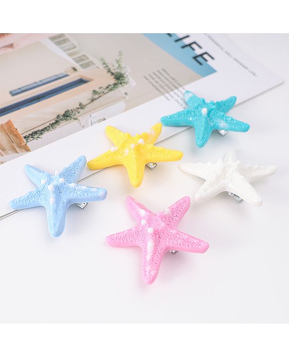 Babyhug Hair Pins and Clips With Star Design Pack Of 5 - Pink & Blue