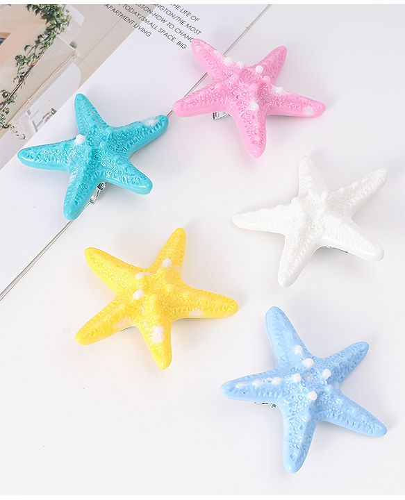 Babyhug Hair Pins and Clips With Star Design Pack Of 5 - Pink & Blue