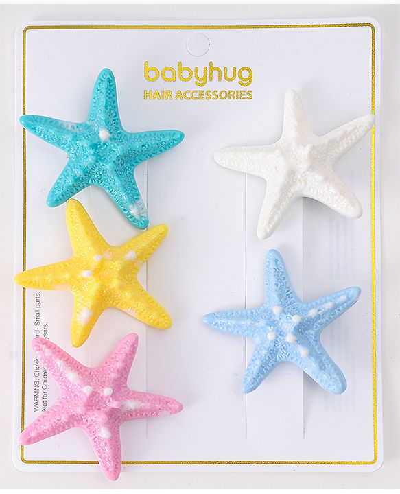 Babyhug Hair Pins and Clips With Star Design Pack Of 5 - Pink & Blue