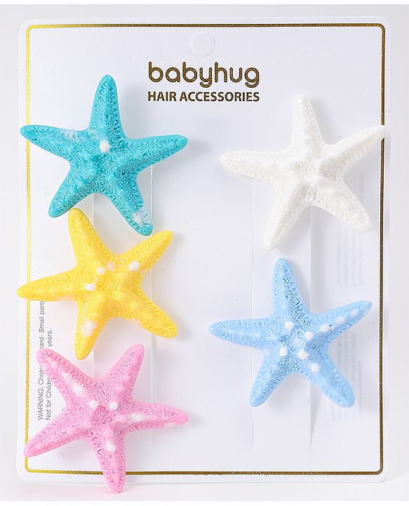 Babyhug Hair Pins and Clips With Star Design Pack Of 5 - Pink & Blue
