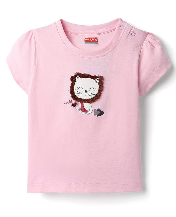 Babyhug Cotton Knit Half Sleeves Capri Night Suit With Heart Print - Pink