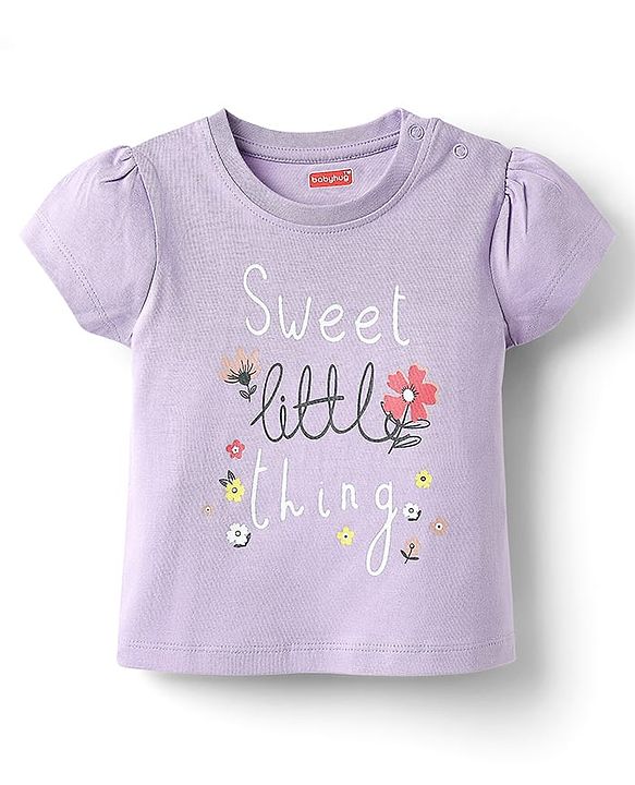 Babyhug Cotton Knit Half Sleeves Capri Night Suit With Floral Print - Lavender