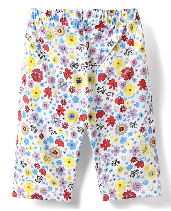 Babyhug Cotton Knit Half Sleeves Capri Night Suit With Floral Print - Lavender