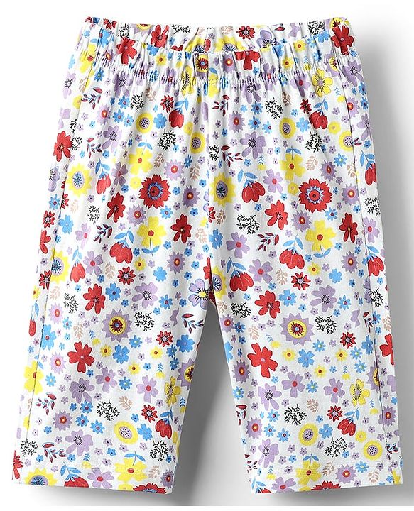 Babyhug Cotton Knit Half Sleeves Capri Night Suit With Floral Print - Lavender