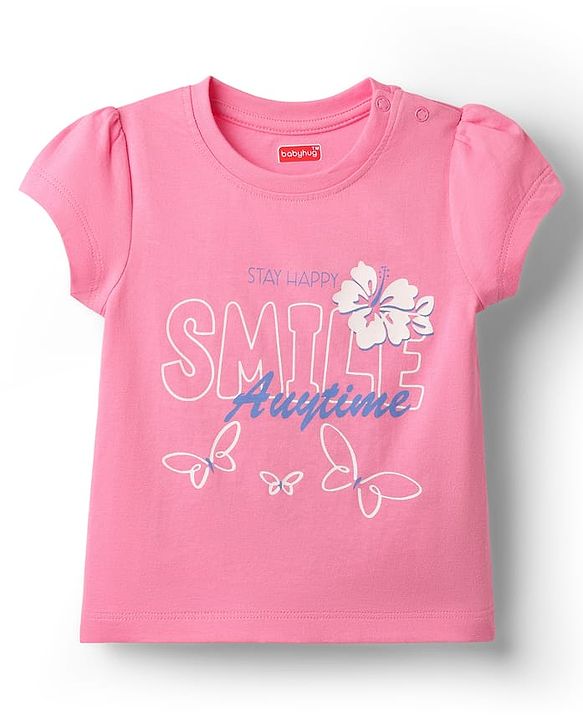 Babyhug Cotton Knit Half Sleeves Capri Set With Polka Dots & Floral Print - Pink & Navy Blue