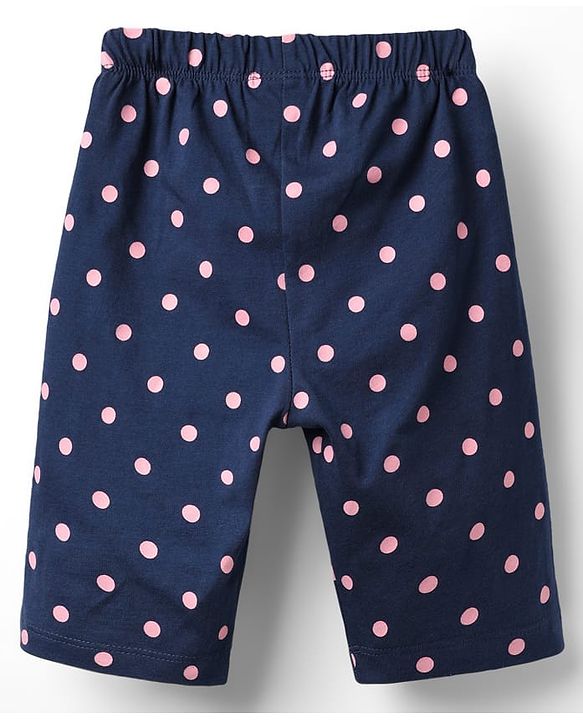 Babyhug Cotton Knit Half Sleeves Capri Set With Polka Dots & Floral Print - Pink & Navy Blue